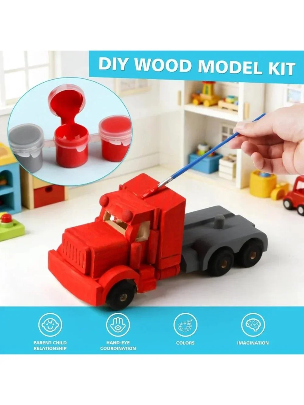 DIY Wooden Model Building Kit - 3 Pack Fighter Jet, Truck, Race Car - Arts